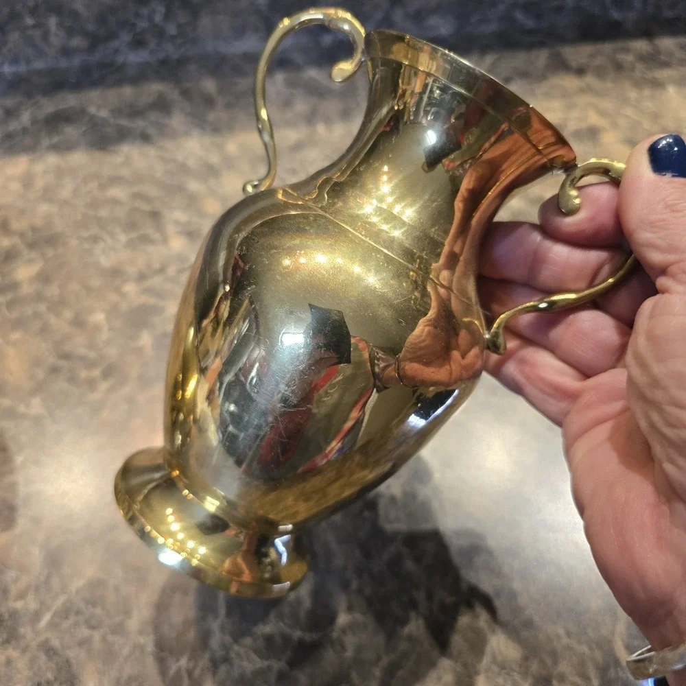 Vintage Hampton Brass 2-Piece Set Vase & Compote Bowl India Ornate Handles Decor